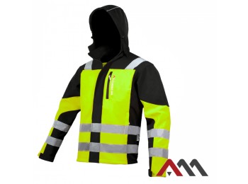 SOFTSHELL classic-vis yellow ELASTYCZNY Z KAPTUREM  WODOODPORNY WIATROSZCZELNY ODBLASKOWY - YELLOW