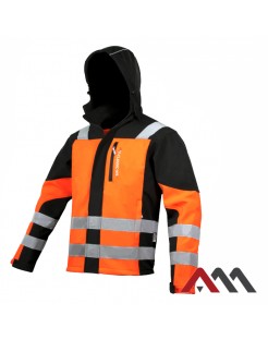 SOFTSHELL CLASSIC Z KAPTUREM  WODOODPORNY WIATROSZCZELNY ODBLASKOWY - ORANGE 