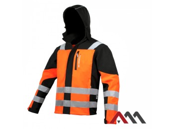 SOFTSHELL classic-vis orange ELASTYCZNY Z KAPTUREM  WODOODPORNY WIATROSZCZELNY ODBLASKOWY - ORANGE 
