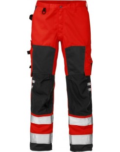 Mocne spodnie robocze ostrzegawcze, olejoodporne Hi-Vis 2026 RED Fristads Kansas